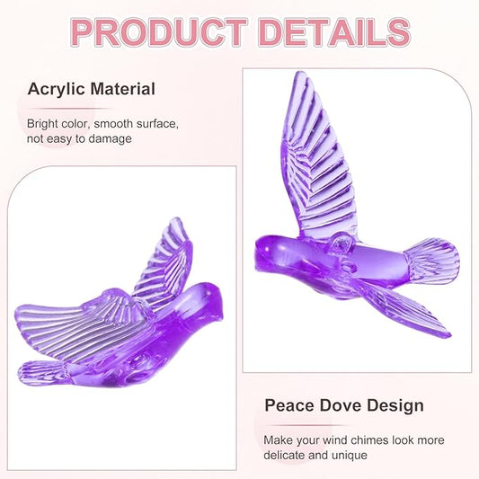 M METERXITY 12-Pack Wind Chime Pendants, 4.3cm Acrylic Peace Dove Shape DIY Wind Chime Parts Supplies for Craft Projects/Custom Home Garden Outdoor Hanging Decorations [Purple]