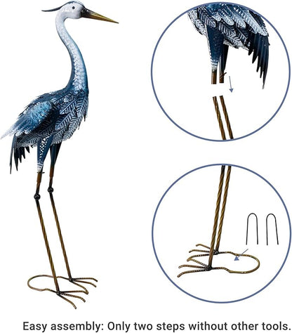 33-35 Inch Blue Heron Garden Statues, Metal Cranes Sculptures Outdoor, Bird Statues Set of 2
