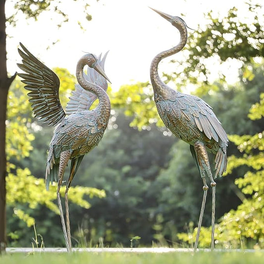 TERESA'S COLLECTIONS Yard Decorations Outdoor Garden Statues, Gold Metal Crane Yard Art, 33-39inch Outdoor Decor Yard Art Garden Sculptures & Statues 17.5''