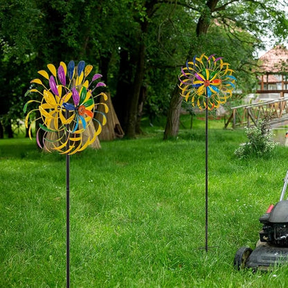 Wind Spinners Outdoor, Colorful Changing Garden Windmill for Yard Decor 65 inch, Unique Tree Leaf Design Metal Garden Wind Spinners，Gifts for Family Friends