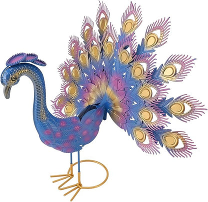 Peacock Garden Statue | Iron Yard Decor with Vivid Colors & Intricate Details | Outdoor Patio/Lawn/Porch Decoration | Freestanding Sculpture for Backyard