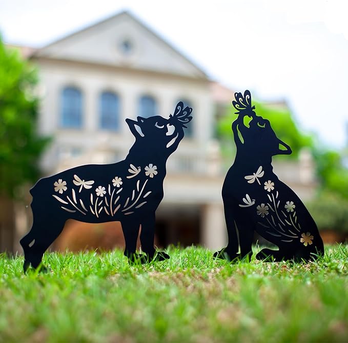 EZTZEN Dog Metal Garden Stakes Decorative, Gifts for Women/Men/Dog Lovers Gifts,Black French Bulldog Silhouette Statues Garden Decor for Outside,Outdoor Decor,Yard Art,Patio,Lawn Ornaments