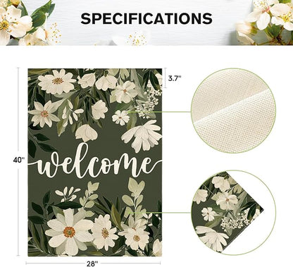AVOIN colorlife Daisy Spring Flowers House Flag 28x40 Inch Double Sided Outside, Seasonal Floral Welcome Yard Outdoor Flag