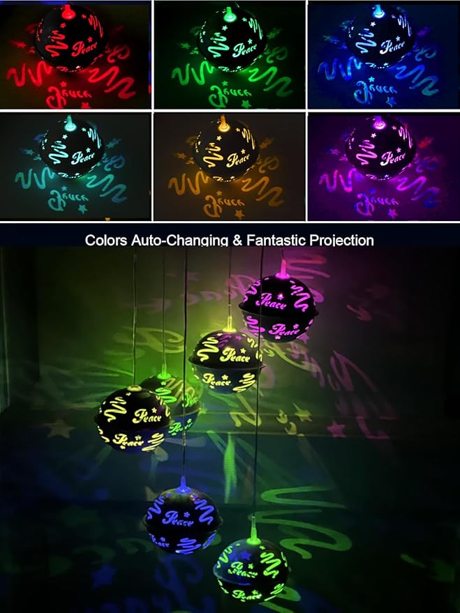 Christmas Solar Wind Chimes for Outside, Color Changing Ball Christmas Decorations Wind Chimes Outdoor Solar Hanging Lights for Garden Yard Patio Party, New Year Birthday Gifts for Mom Women Grandma