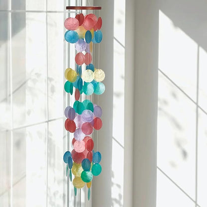 Woodstock Chimes Capiz Waterfall Wind Chime, 40" Rainbow Capiz Round Sea Shell, Handcrafted Ocean Theme Windchime for Outdoor, Patio or Garden Décor (CWH)