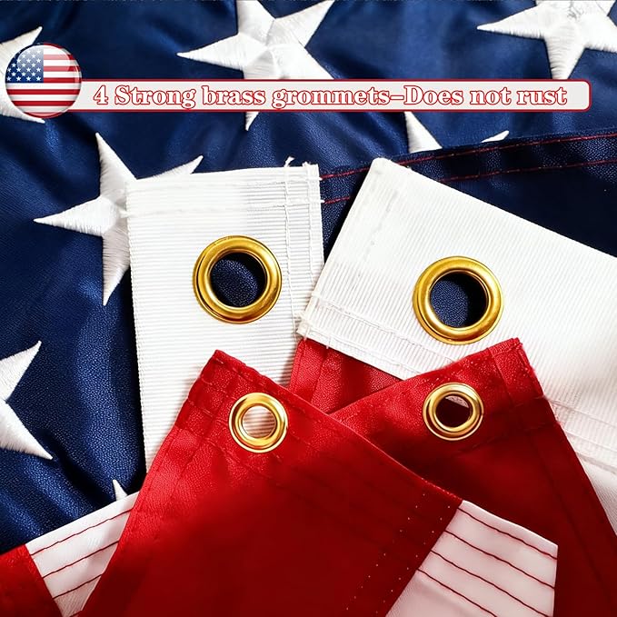American Flag 4X6 Ft, Multipurpose Heavy Duty US Flag, 4 Brass Grommets, Handmade Embroidered Stars & Sewn Stripes, UV Resistant Outdoor Flag, Indoor Wall Hanging for Bedroom, Patio, Porch
