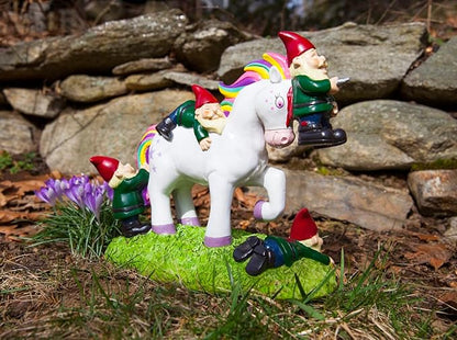 BigMouth Inc Unicorn Attack Garden Gnome Statue, Funny Outdoor Lawn & Yard Figurine, Housewarming Gag Gift Sculpture Decorations