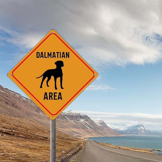Dalmatian Area Xing Caution Crossing Sign Dalmatian Dog Metal Tin Sign Warning Sign Novelty Road Fence Yard Wall Decor For Indoor Outdoor Highway12x12in