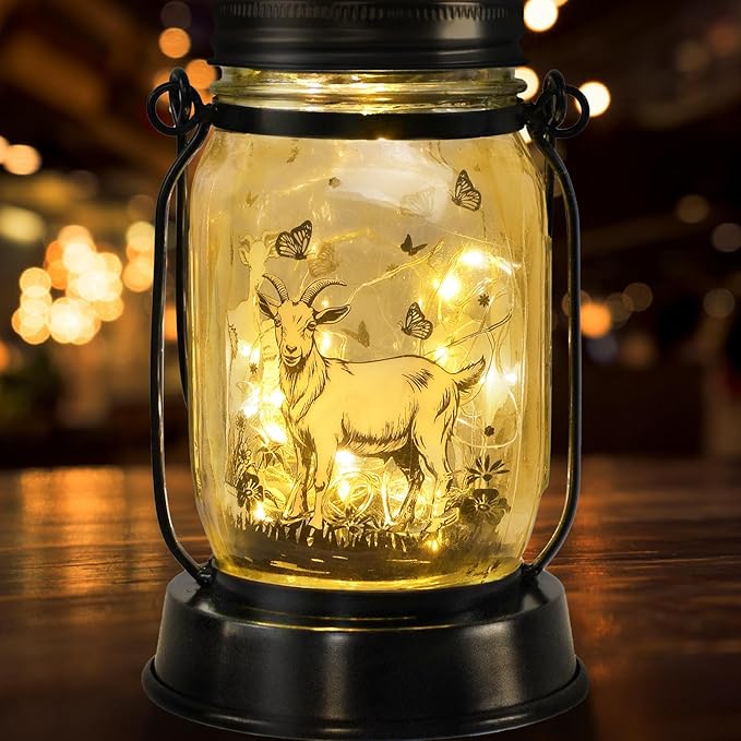 kyoryuger Goat Gifts for Women/Men Goat Solar Lanterns Mom Birthday Animal Lovers Lantern Animal Memorial Lights Solar Garden Decoration for Yard, Patio,Backyard,Porch Torches