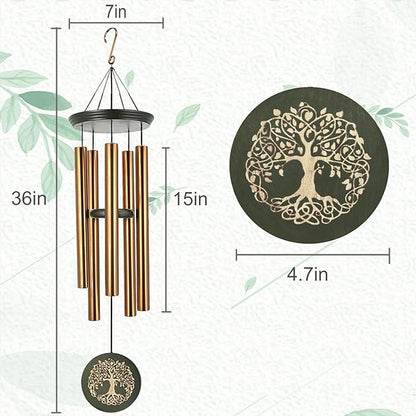 36" Memorial Tree of Life Windchime for Outside, Large Deep Tone Tuned Bamboo Wind Chimes Outdoors, Chimes in Memory of Mom/Loss Loved One, Sympathy/Retirement Wind Chimes Gift Christmas Clearance