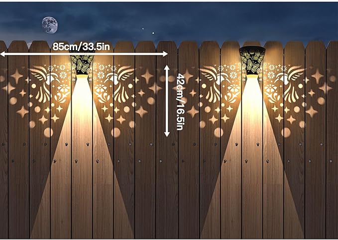 2 Pack Solar Fence Lights Outdoor Wall lihgts Decorations Metal Solar Deck Lights Waterproof LED Solar Powered Step Lights Warm White Light Decorative Lighting for Garden, Front Door, Backyard (metal)