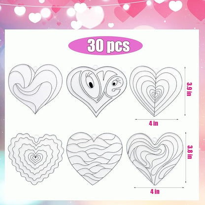AUEKIV Valentines Suncatcher Crafts Kit 30 Sets Heart Suncatchers Window Art Paint Sun Catcher DIY Craft Kits Heart for Valentine's Day Classroom Activities Party Gift Exchange