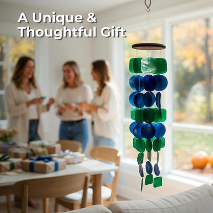 Solange & Frances Capiz Shells Wind Chimes for Outside. Patio Decor, Garden Decor Windchimes Outdoors. Unique Birthday Gifts for Women, Gift for Women Ideas (Peacock)