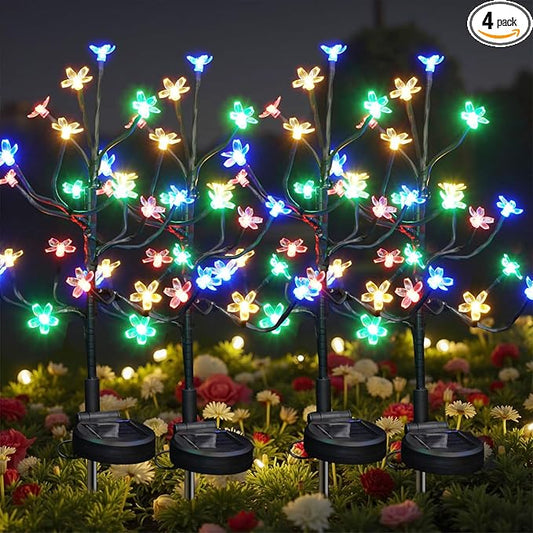 Solar Garden Lights Outdoor Waterproof,Garden Decor Solar Flowers For Outside Decorative,4Pack 2Modes Solar Powered Fairy Outdoor Decorations for Yard Patio Pathway, Gardening Gifts Mothers Day