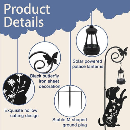 Solar Dog Lantern Garden Stakes - Outdoor Decorative Solar Lights for Yard, Patio, Pathway - Weatherproof Metal Dog Stake with Auto Night Lighting
