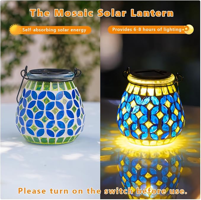 Starsoul 2 Pack Solar Lanterns Outdoor Waterproof, Gorgeous Mosaic Solar Lantern Outdoor Garden Decor, Solar Hanging Lights for Outside Patio Yard