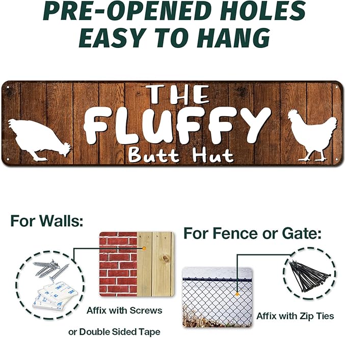 The Fluffy Butt Hut Chicken Sign 4"x16" - | Chicken Coop Accessories for Chicken Feeder - Chicken Gifts for Chicken Lovers | Funny Chicken Decor Signs for Chicken Nesting Box