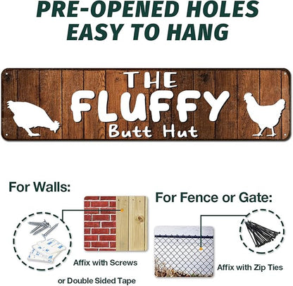 The Fluffy Butt Hut Chicken Sign 4"x16" - | Chicken Coop Accessories for Chicken Feeder - Chicken Gifts for Chicken Lovers | Funny Chicken Decor Signs for Chicken Nesting Box