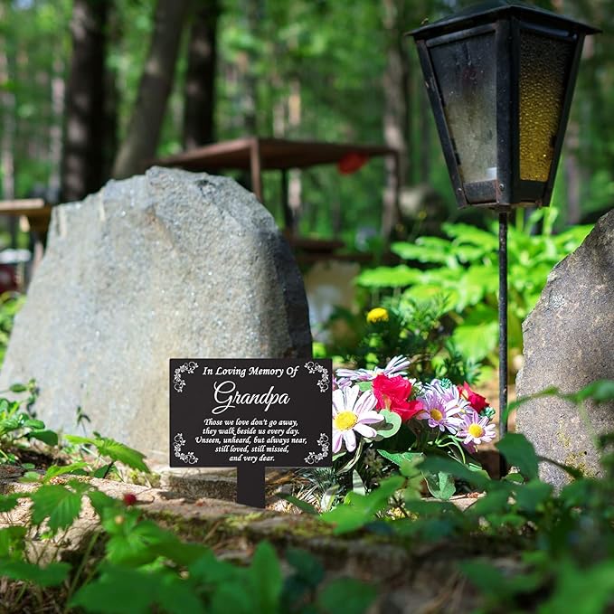 Roowest Cemetery Grave Decorations Acrylic Memorial Stakes Grave Stake Markers Sympathy Garden Plaque Waterproof Remembrance Sympathy Gift for Cemetery Graveside Outdoors Yard(Grandpa)
