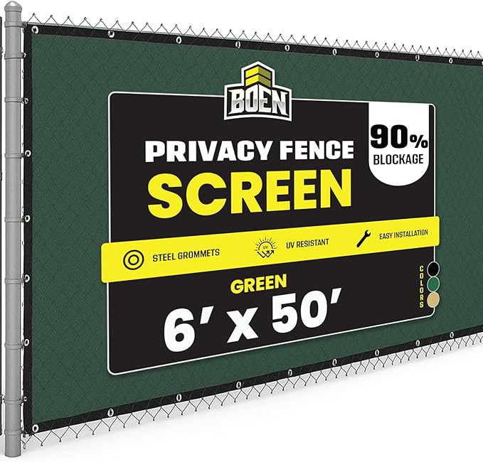 Boen - Backyard Privacy Screen Fence Covering 6' x 50' - Green - Instant Outdoor Privacy Fence Screen for Any Metal, Chain Link, Wood Panels or Plastic Fencing - Shade & Block Wind Privacy Wall