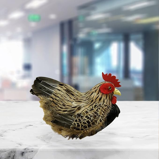 Realistic Chicken Figurine, Artificial Feather Hen Model for Home Garden Decor