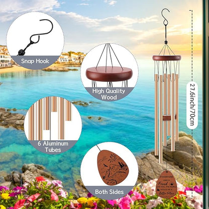 Friendship Wind Chimes Gifts for Women - Inspirational Long Distance Bestie Friendship Birthday Gifts Ideas Female Garden Decoration Personalized Christmas Windchimes for Women Best Friend Soul Sister