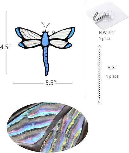 Dragonfly Stained Glass Window Hanging Suncatcher,Window Decoration Tiffany Glass Home Decor, Gift for Grandma,Mom 4.5×4 INCH