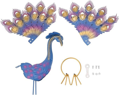 Peacock Garden Statue | Iron Yard Decor with Vivid Colors & Intricate Details | Outdoor Patio/Lawn/Porch Decoration | Freestanding Sculpture for Backyard