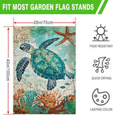 Sea Turtle Summer House Flag 28 x 40 Inch Double Sided, Summer Welcome Tropical Ocean Burlap Yard Flag Holiday Outside Decorations