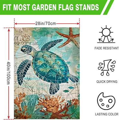 Sea Turtle Summer House Flag 28 x 40 Inch Double Sided, Summer Welcome Tropical Ocean Burlap Yard Flag Holiday Outside Decorations