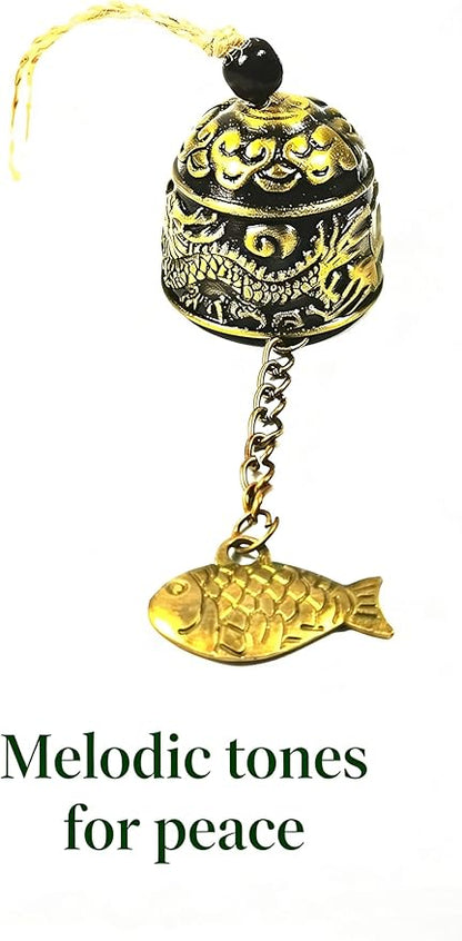 2pcs Vintage Style Feng Shui Wind Chimes - Handcrafted Metal Dragon Fish Decor for Patio & Home