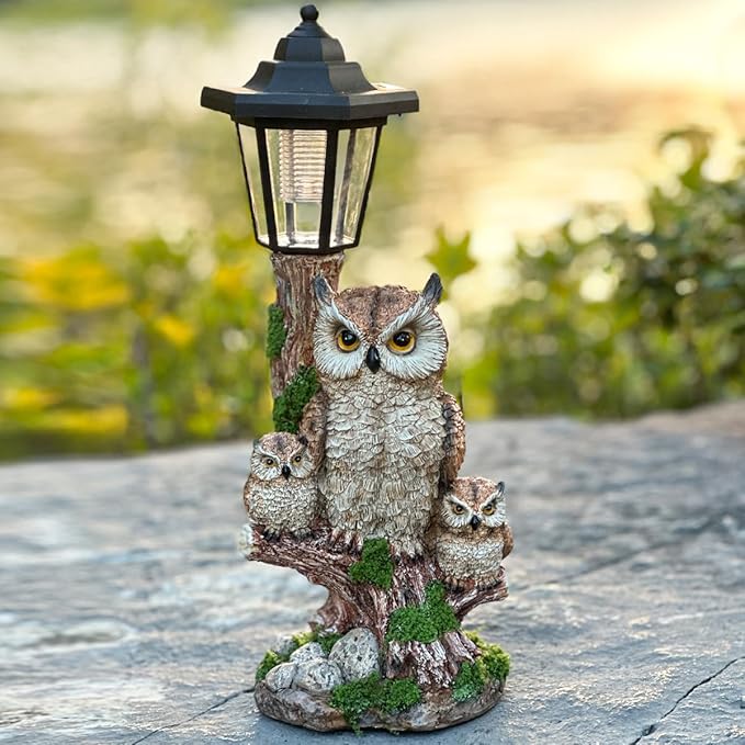 Solar Garden Owl Statue Lights,Large Owl Figure with Solar Lights Lantern,for Outdoor Landscapes, Courtyards, Paths,Outside Patio Lawn Sculpture Decorated，Gifts for Women, Owl Lover