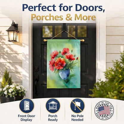 Caroline's Treasures Ohio Scarlet Carnations in Watercolor House Flag Large Porch Sleeve Pole Decorative Outside Yard Banner Artwork Wall Hanging, Polyester, House Size, Multicolor