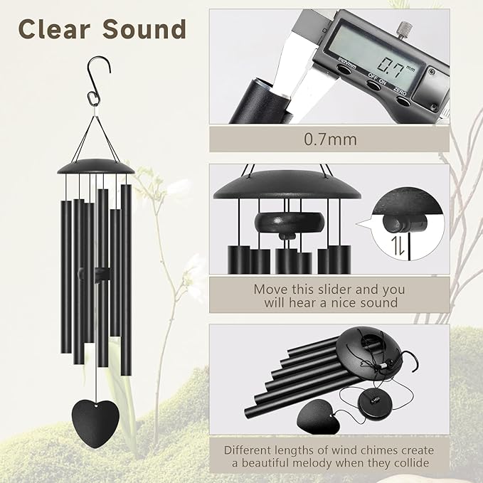 28" Wind Chimes for Outside, Metal Outdoor Wind Chimes with Soothing Melodic Tones, Wind Chime Unique Gift for Mom, Grandma, Perfect Outdoor Garden Decor(Heart-Shape)