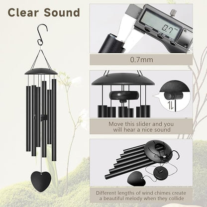 28" Wind Chimes for Outside, Metal Outdoor Wind Chimes with Soothing Melodic Tones, Wind Chime Unique Gift for Mom, Grandma, Perfect Outdoor Garden Decor(Heart-Shape)