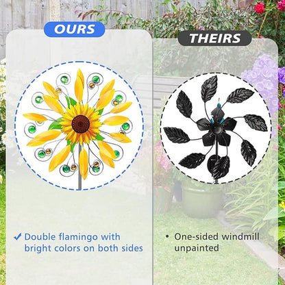 Sunflower Wind Spinner for Garden, Double Wind Sculpture Sunflower Wind Spinner for Garden Patio Yard Decor