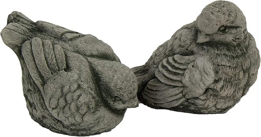 European Robin Birds Pair Concrete Statues Cement Figurines Cast Stone Yard Art