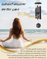 32" Deep Tone Wind Chimes for Outside, C Major Tuned Aluminum Wind Chime with Gift Envelope & Box, Memorial Sympathy Wind Chime for Garden Patio Decor, Nature Tree Design, Black