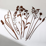 LEIFIDE 10 Pcs Metal Flowers Garden Stakes Rustic Bouquet Decoration for Pot Outdoor Metal Decor with Grass Flowers and Butterfly Iron Floral Plant Stakes for Yard Lawn Patio Porch Walkway