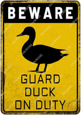 snowsun Beware Guard Duck on Duty Funny Metal Signs Vintage Tin Sign for Home Yard Farm Street Fence Wall Decoration 8×12 Inches
