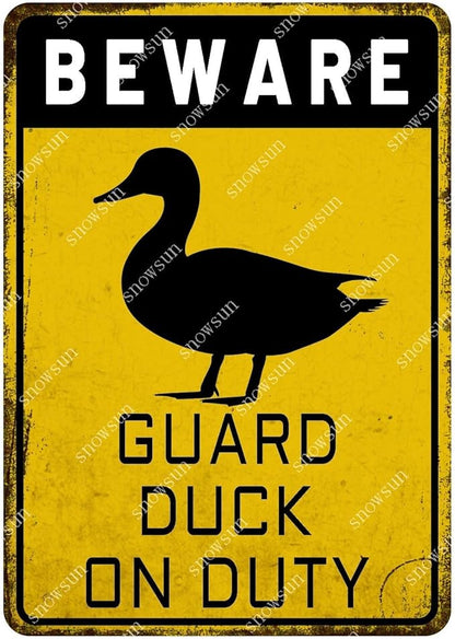snowsun Beware Guard Duck on Duty Funny Metal Signs Vintage Tin Sign for Home Yard Farm Street Fence Wall Decoration 8×12 Inches
