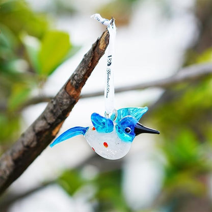 Blown Glass Ornament - Hummingbird,3'' Art Glass Blue Bird Animal Collectable Decorative Hanging Suncatcher for Christmas Tree Window Garden Ornaments