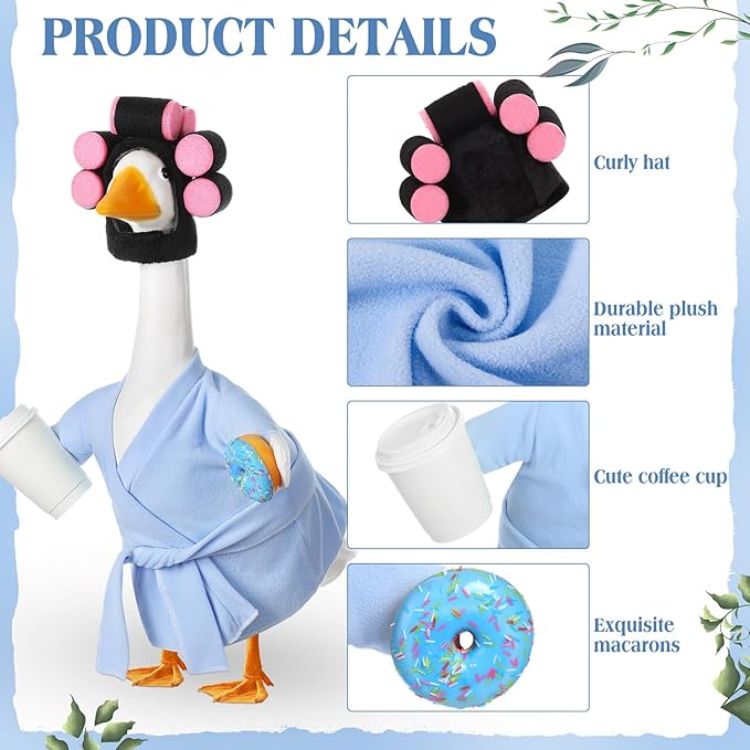 Shyyween Spring Porch Goose Outfits 23 Inch Lady Plastic Porch Goose Outfit Winter Pjs Light Blue Bathrobe Coffee Cup Curlers Cement Concrete Lawn Geese House Summer Statue Clothes