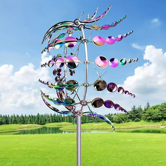 Magical Metal Windmill for Backyards,3D Kinetic Wind Sculpture for Yard & Garden, Outdoor Metal Windmill Decor with Spinning Blades for Patio, Lawn, Backyard