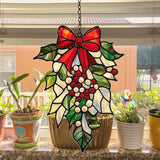 Mistletoe Acrylic Suncatcher Stained Glass Effect Window Car Hanging Christmas Ornament Indoor Outdoor Decor Garden Sun Catcher Panel for Christmas Lover for Women Mom Grandma