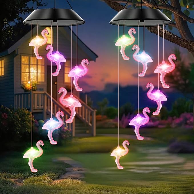 Flamingo Solar Wind Chimes Color Changing Solar Lights Outdoor Waterproof LED Wind Chimes Solar Powered Lights for Party Yard Garden Christmas Decoration Birthday Gifts for Mom Grandma