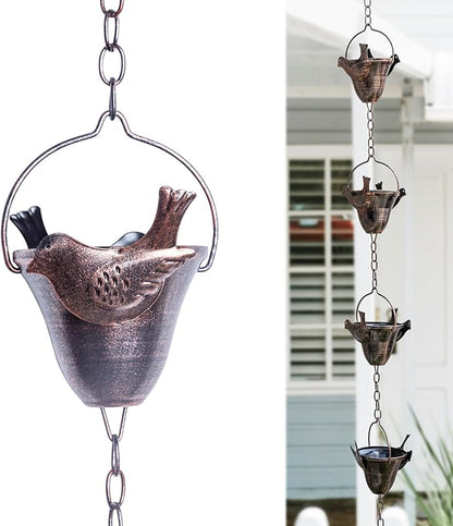DUSVALLY Rain Chain, Metal Hummingbird Rain Chain, Functional and Decorative Replacement for Gutter Downspouts, Divert Water and Home Display, 12 Cups, Black,8.5FT