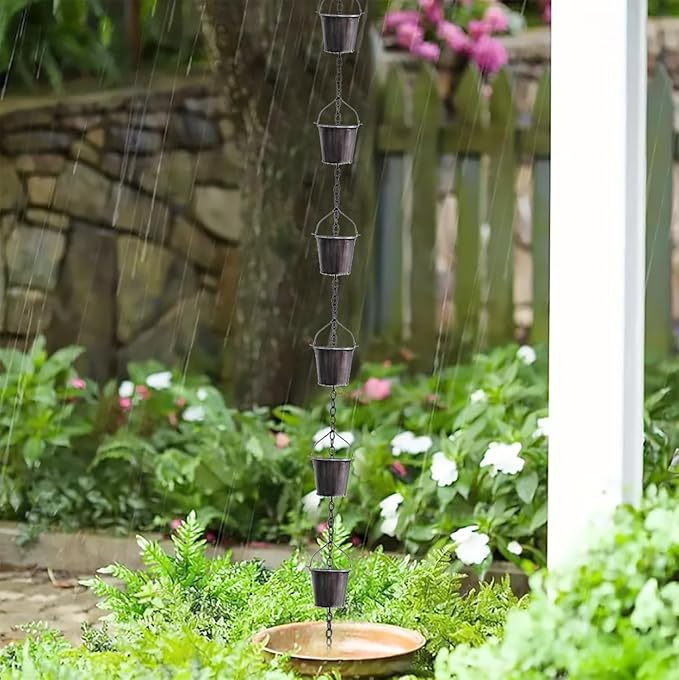 Decorative Rain Chain, 63.8-Inch Black Metal Barrel-Shaped Gutter Chain with Acrylic Diamond Pendant, Downspout Replacement for Garden Drainage