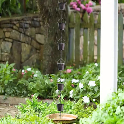 Decorative Rain Chain, 63.8-Inch Black Metal Barrel-Shaped Gutter Chain with Acrylic Diamond Pendant, Downspout Replacement for Garden Drainage