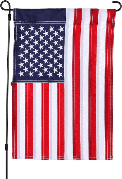 Embroidered American Flag Garden Flag 12 x 18 Inch,Embroidered Stars and Sewn Stripes,Small USA Garden Flag Outdoor, Patriotic Decorative Yard Flags for 4th of July, Independence Day- Nylon